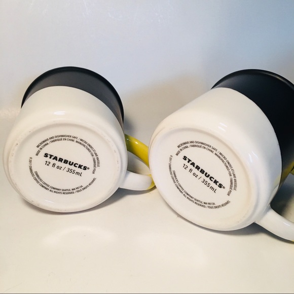 2017 Starbucks Black White Yellow Handle Mug Pair - Picture 4 of 4